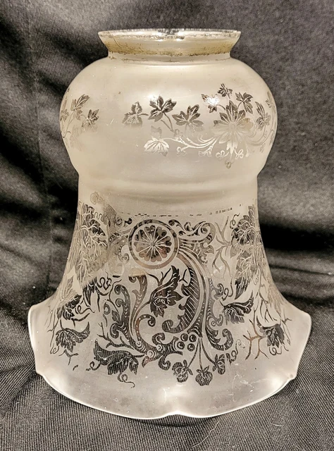 Antique Acid Etched Glass Lamp Shade Victorian Gasolier Art Nouveau Deco Floral