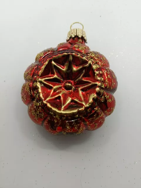 2" Red Snowflake Glitter Glass Mcm Xmas Tree Ornament Mercury Germany Vtg Retro