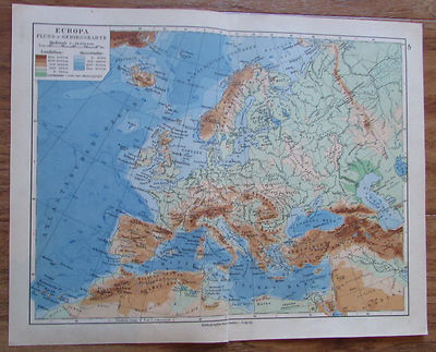 EUROPA FLUSS UND Gebirgskarte - alte Landkarte Karte old map 1928 EUR ...