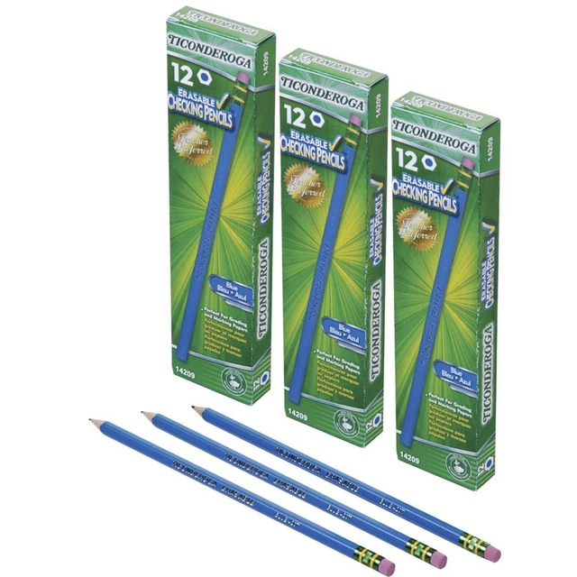 Dixon Ticonderoga Erasable Checking Pencils, Eraser Tipped, Pre-Sharpened, Bl...
