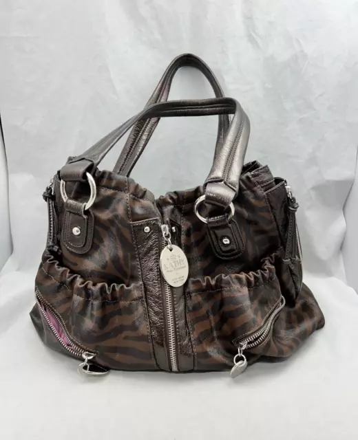 KATHY VAN ZEELAND Large Brown Lion Print VINYL HANDBAG PURSE SHOULDER BAG 12X14"