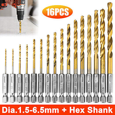 16Pcs Hex Shank Drill Bit Set Titanium Coated HSS High Speed Steel Quick Change
