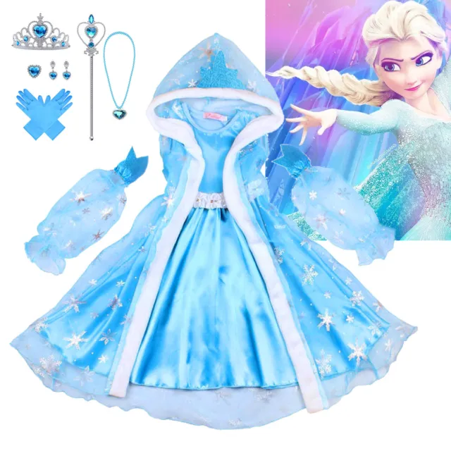 Girls Frozen Elsa Fancy Dress up Kids Princess Outfit Birthday Costume Xmas Gift