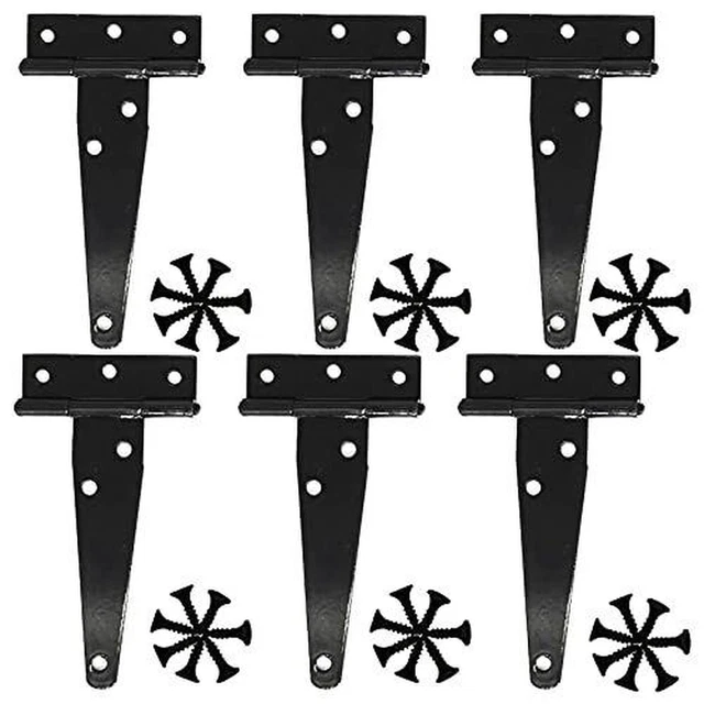 6PCS T Strap Hinges Gate Hinges 4 Inch Heavy Duty for Wooden Fences Black Shed