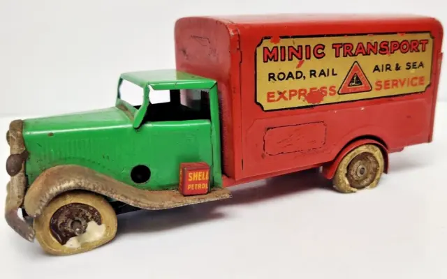Vintage Tri-Ang Minic Transport Express Service Tin Wind-Up Truck No Key Working