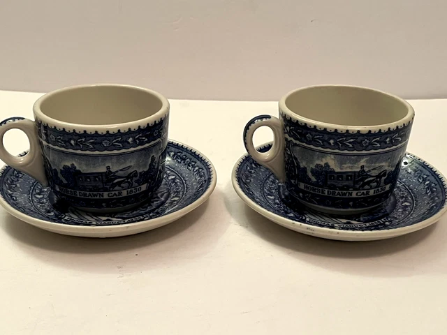 Set of 2  BALTIMORE + OHIO RAILROAD CENTENARY Lamberton China CUPS + SAUCERS
