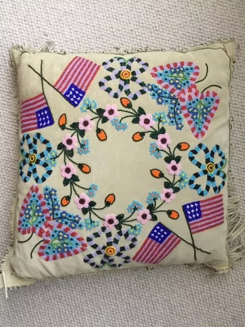 VINTAGE Hand BEADED  18" X 18" Leather Native American Style PILLOW