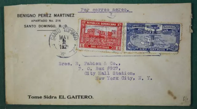 Dominican Republic Cover 1929 Air Mail To New York Usa   (Z98)