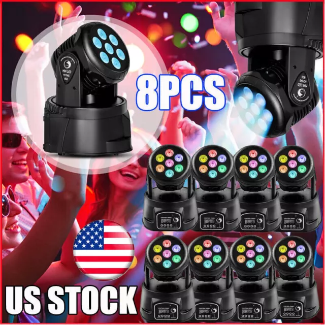 8PC 105W 7LED Moving Head Stage Light RGBW Spot Club Disco DJ Party Lighting DMX