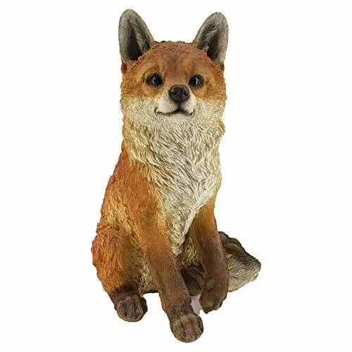 Realistic 37cm Fox Garden Statue - Hand Painted Lawn Ornament Patio Figurine