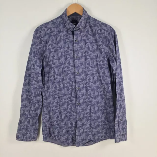 Bar III mens button up shirt size S slim fit blue camouflage long sleeve 029756