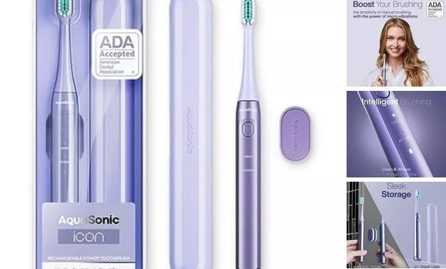 Cepillo de dientes recargable Icon aceptado por la ADA | Soporte magnético y lila delgada