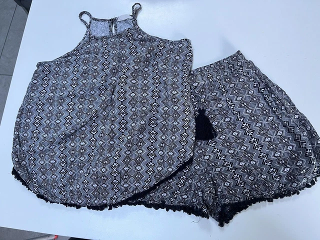 Girls Summer Shorts + Vest Top Set Black + White Print Outfit 10 9-10 Years