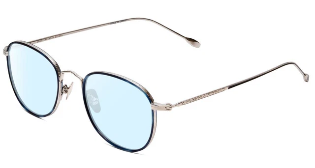 John Varvatos V178 Rund Designer Blau Licht Blockieren Brille Satin Silber 49 MM