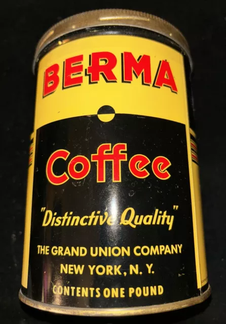 Vintage Berma Coffee 1 pound tin can Grand Union Company New York collectible