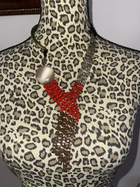 Marni Black&Red Crystal Statement Necklace Italy Tie