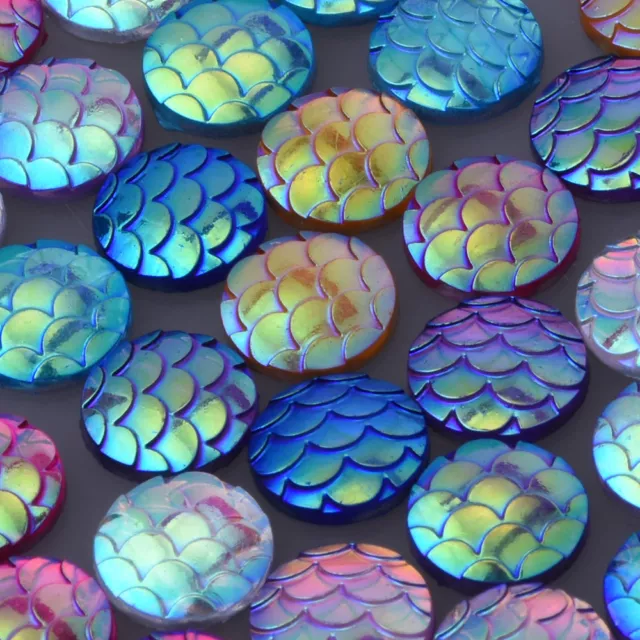 10mm Round Irridescent Acrylic Mermaid Scale Dragon Egg Cabochons AB Color 50pcs