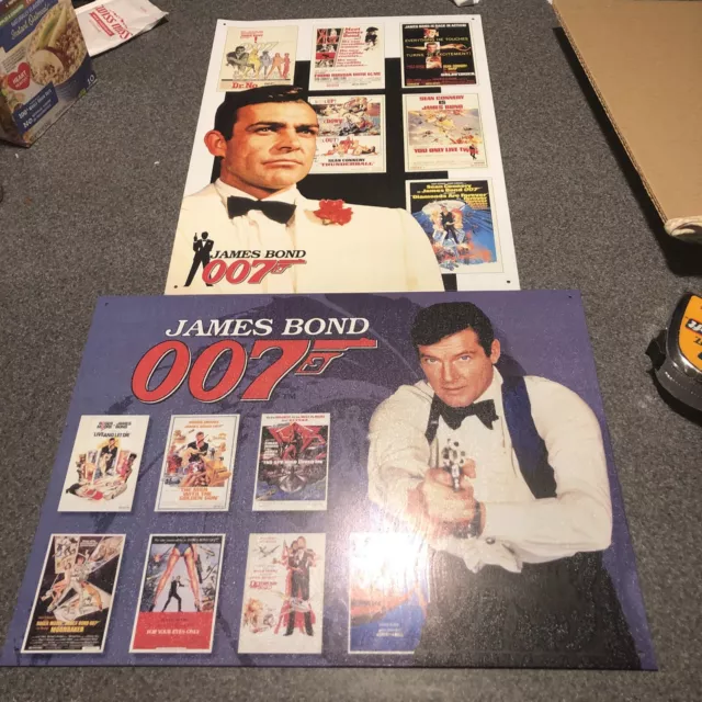 Lot Of Two New JAMES BOND 007 PRESSED TIN SIGN REPRODUCTION WALL DECOR New