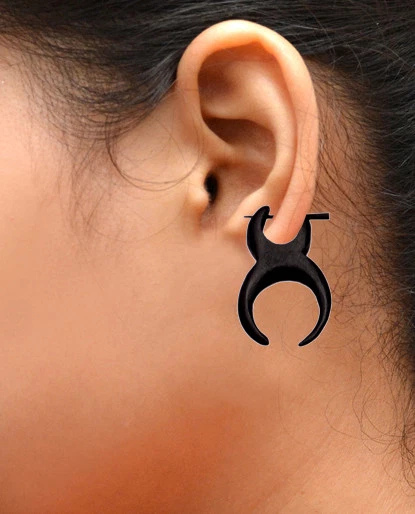 A Pair of Natural Black Wooden Nepali Organic USA Tribal Wood Earrings EAR89