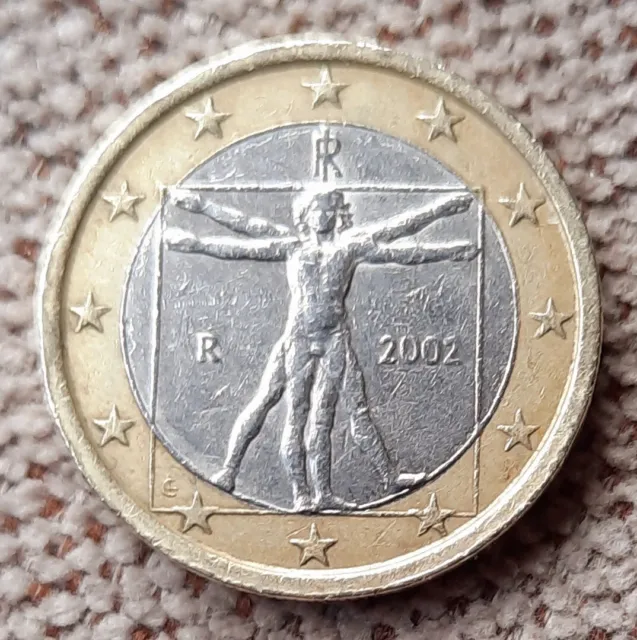 Moneda de 1 EURO ITALIA  AÑO 2002 . EL HOMBRE DE VITRUVIO.