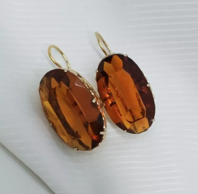 Beautiful Womens Earrings Sterling Silver 875 USSR Brown Jewelry Ukraine 8.02 gr