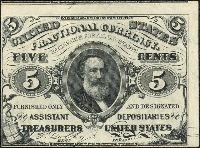 Third Issue 5C Five Cent Fractional Currency Note Fr#1238