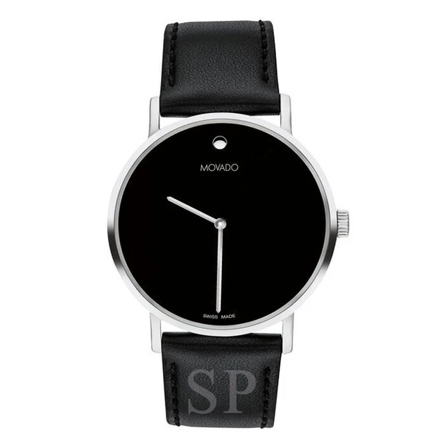 Movado Museum Signature Men's Black Leather Black Dial Swiss Watch 0607589
