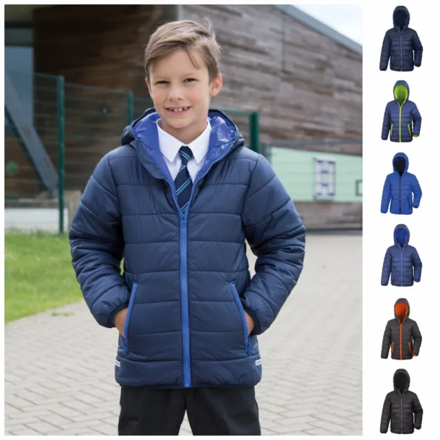 Childrens Padded Jacket Coat Quilted Puffer Hooded School Down Winter Boys Girl