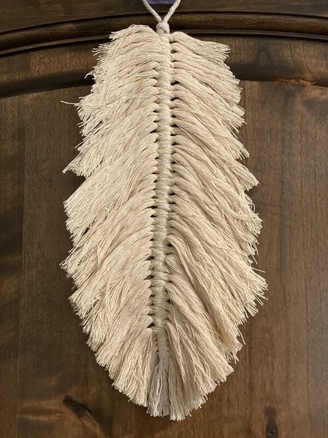 One 11 3/4" Cotton Knotted Hanging Feather Unique Wall Room Decor NEW