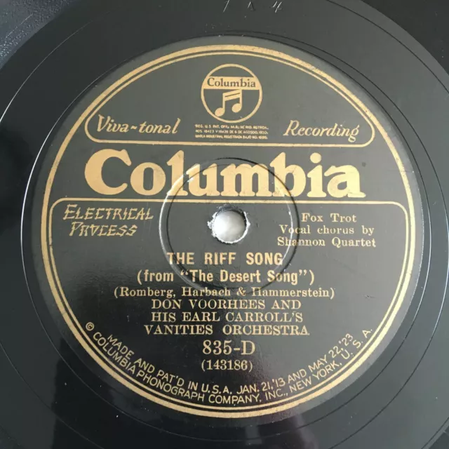 78 rpm Don Voorhees And His Earl Carroll's Vanities 29' JAZZ Victrola Viva tonal