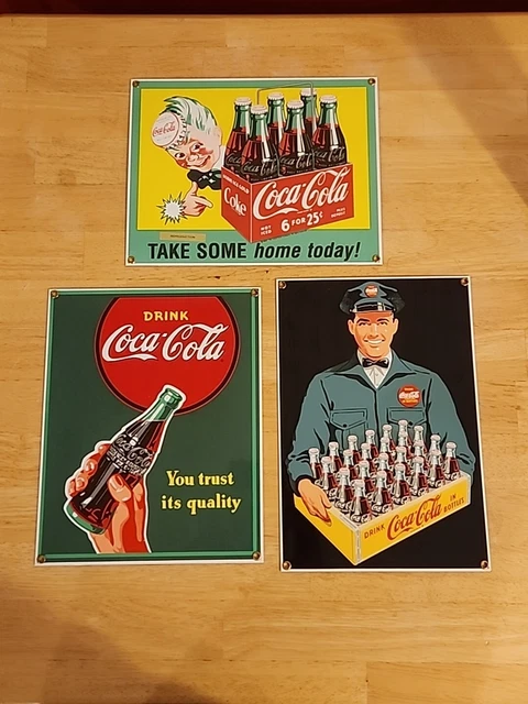3X COCA COLA Ande Rooney Porcelain Enamel Signs $125.55