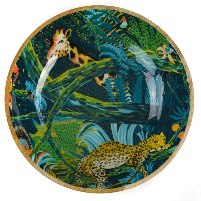 OPALHOUSE Modern Mango Wood Serving Salad Bowl Jungle Large Cheetah Giraffe