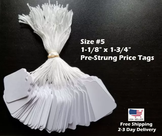 Garage Sale Price Tags Size #5 Blank White Merchandise Hang String Strung 3