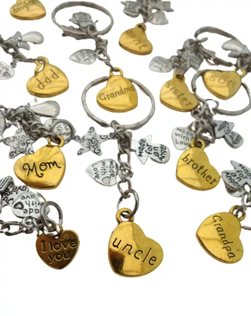 BIRTHDAY FAMILY ENGRAVED KEYRING Keychain Personalised Charm Pendant Gift + Bag