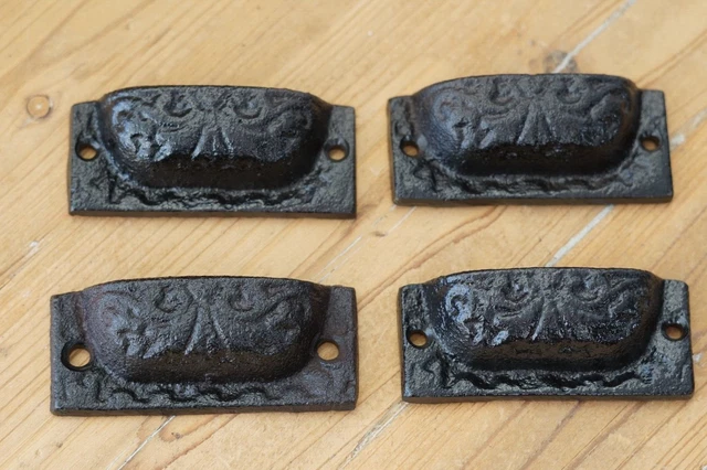 4 Cast Iron Black 3" Total Length Pulls Drawer Cabinet Bin Handles Rustic Barn