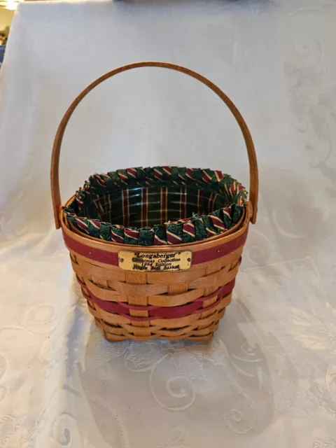 LONGABERGER Christmas Collection 1994 Edition Jingle Bell Basket w Stripe Liner