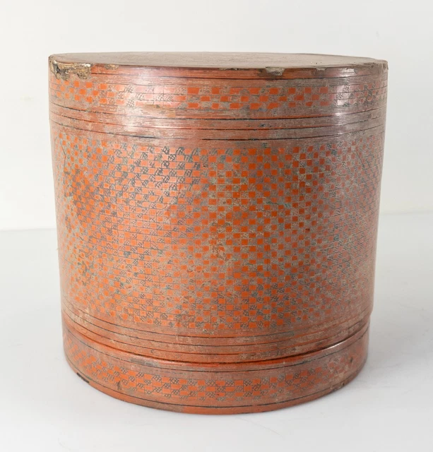 Antique South East Asian Burmese Betel Nut Red Cinnabar Lacquer Circular Box 2