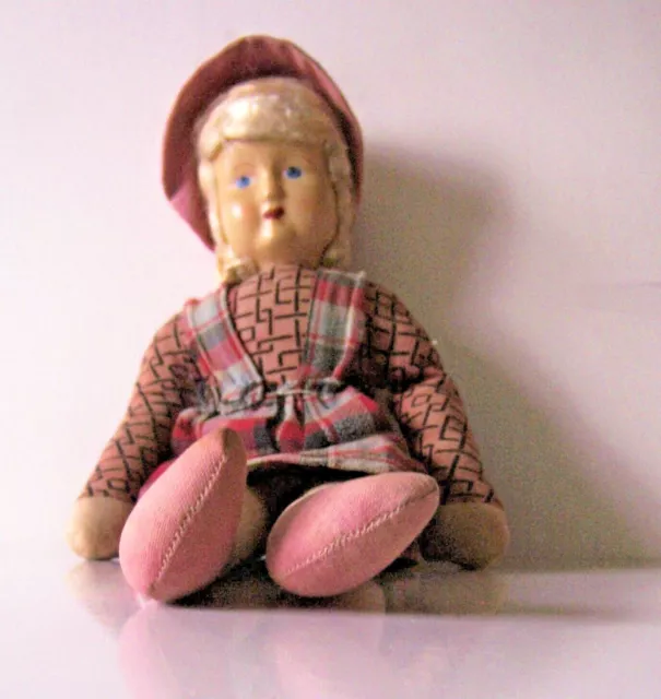 Handcrafted Polish Sawdust Cloth Doll In Native Costume Cute! Mid Century- Nice!