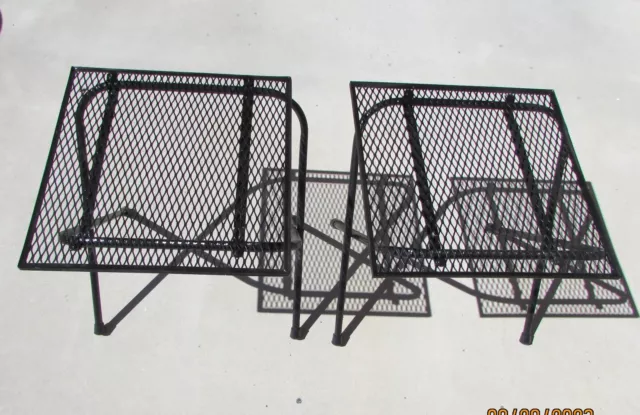 Vintage Pair of Mid Century Modern Black Wrought Iron Patio Tables Folding