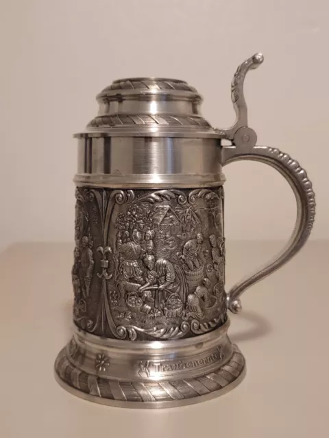 Vintage 6" SKS Zinn 95% Pewter German Beer Stein Embossed Village Worklife