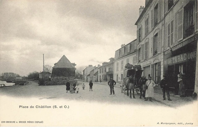 91 Viry Chatillon #26694 Place De Chatillon Tabac Cafe Liqueurs Attelage Chevaux