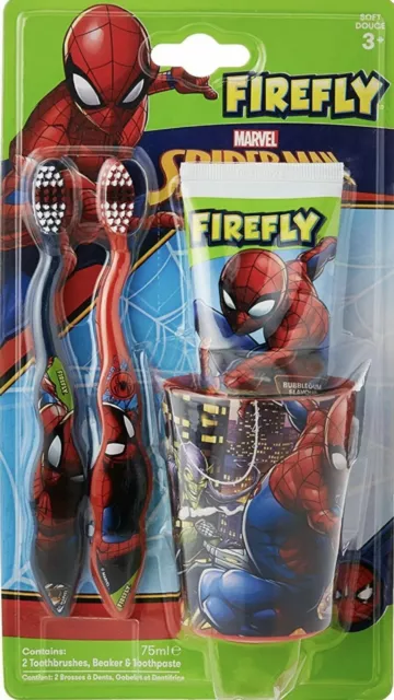 Firefly Spiderman Dental Set  Toothpaste And 2 X Toothbrush Beaker Set