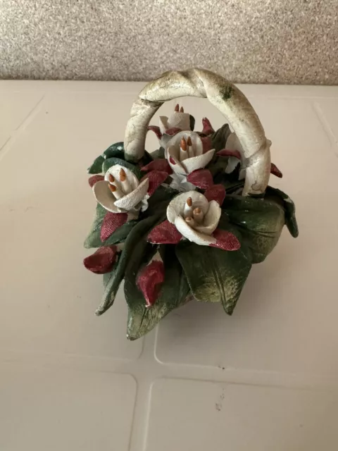 Cestino Con Fiori - Ceramica CAPODIMONTE - Ottime Condizioni