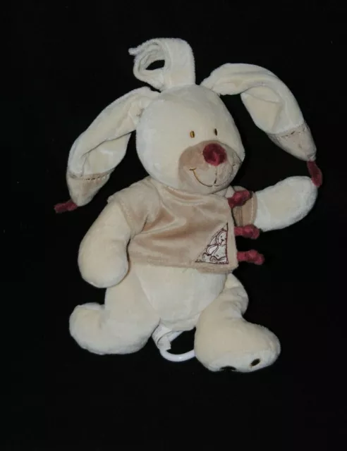Peluche doudou lapin musical beige NICOTOY SIMBA Bastien nœuds bordeaux TTBE