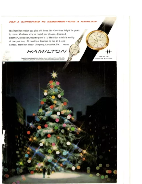 1960 Print Ad Hamiton Watch Diamond For a Christmas to Remember Tree Snow