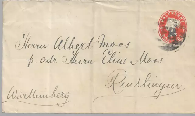 QUEEN VICTORIA ½d POSTAL STATIONERY 1896 TO GERMNAY MY REF 460