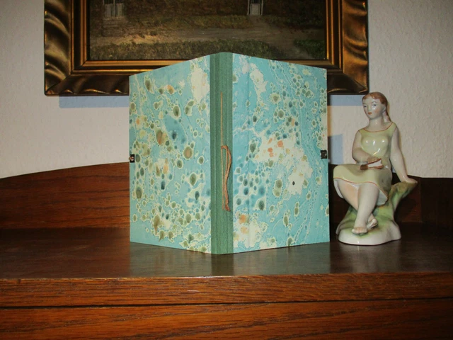 Hübsches BLANKOBUCH Leder mit Marmorpapier HANDEINBAND Buchbinder UNIKAT!