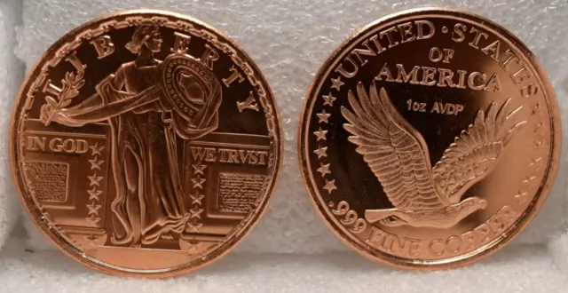 Lingotes De Cobre Redondos 0,999 20-1 Oz/Moneda De Pie Libertad Con Águila En Anverso