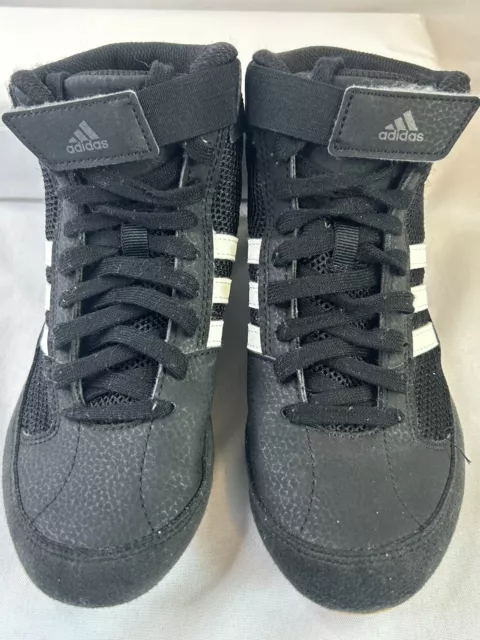 Adidas Boys Size 2 Black Lace Up Mid Top Wrestling Shoes YYA 606001 ART# AQ3327