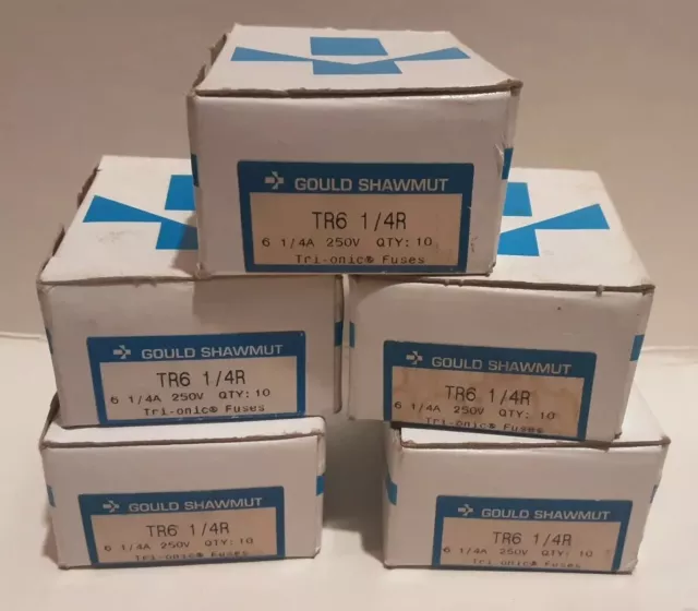 NEW BOX OF 10 Gould Shawmut TR6 1/4R Time Delay Fuse 6.25 Amp 250V FREE SHIPPING